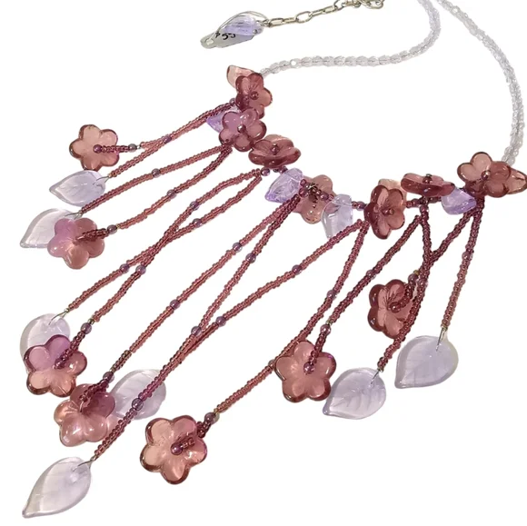 NWT purple lavender flower fringe choker necklace Czech bead - Picture 9 of 9